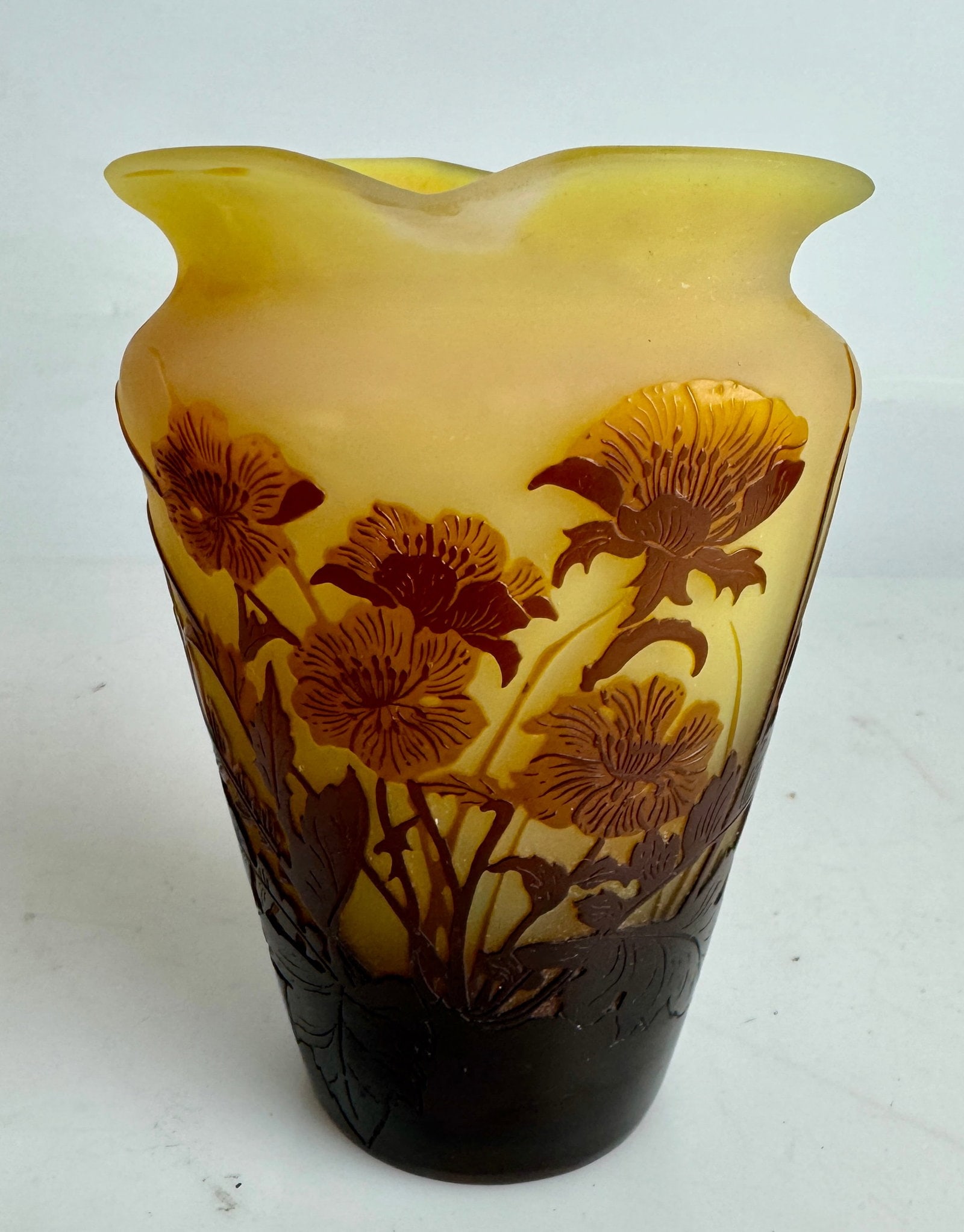 GALLE VASE: Circa 1900. Measures 5.7 inches high. In good condition, with minor scratches to the bottom of the vase. Estimate $800-1000