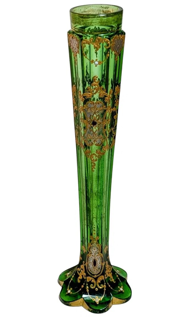 LARGE GILT AND ENAMELED MOSER VASE: Circa 1900. Measures 10 inches tall. In very good condition, minor age related gold loss. Estimate $600-800