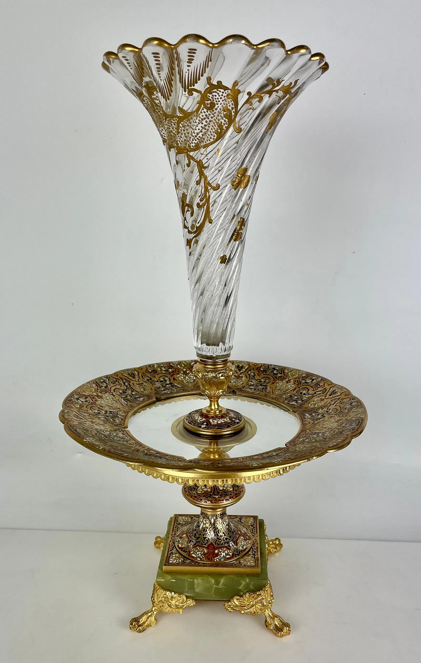 19TH C. FRENCH CHAMPLEVE ENAMEL AND BACCARAT CENTERPIECE (1 of 5)