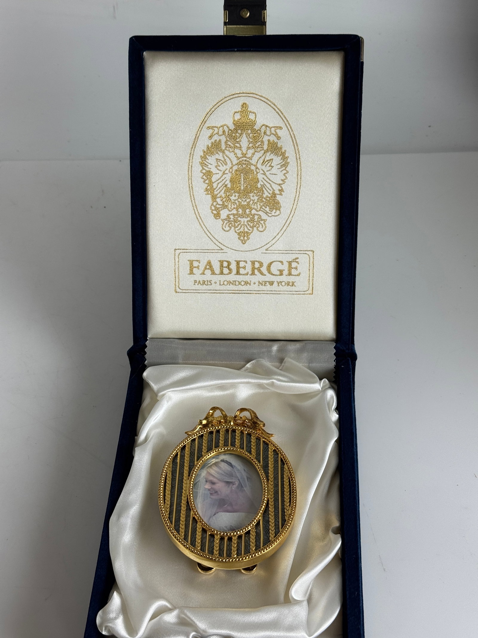 IMPERIAL FABERGE ENAMEL PICTURE FRAME: In original presentation box. In excellent condition. Estimate $600-800