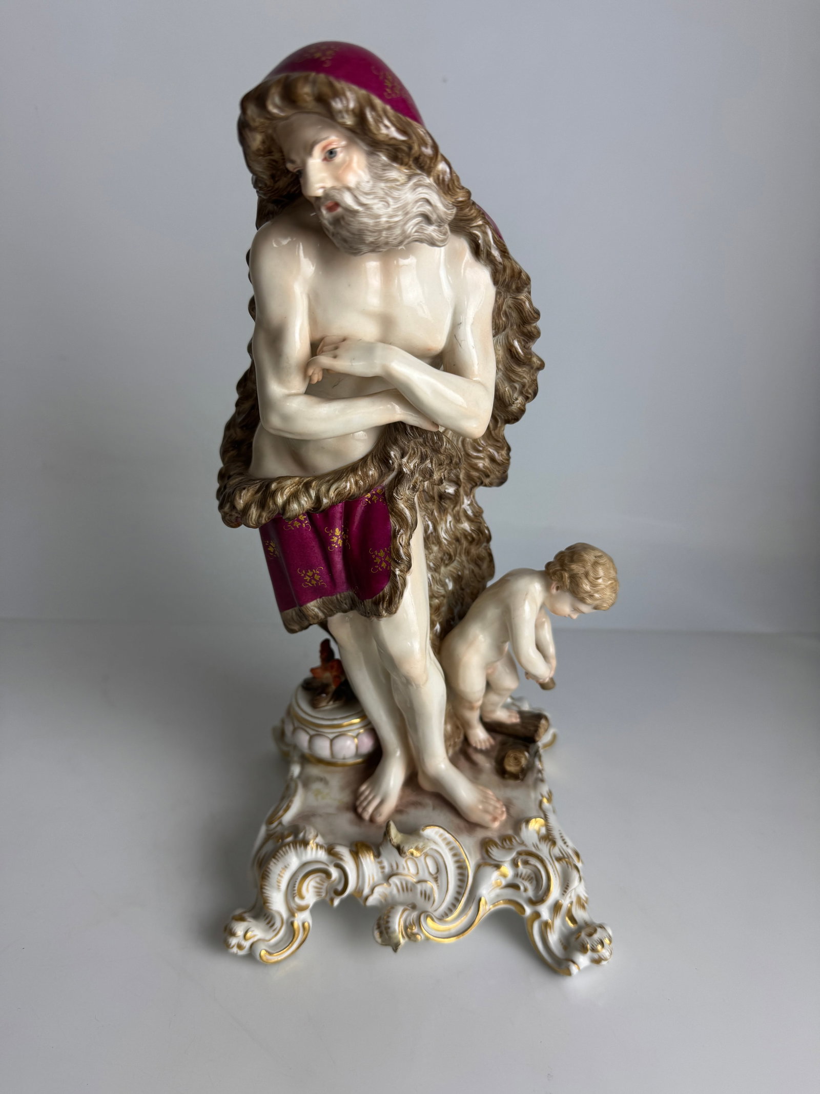 A LARGE 19TH C. MEISSEN FIGURE DEPICTING WINTER: First quality. Measures 12” h. Estimate $1500-2000