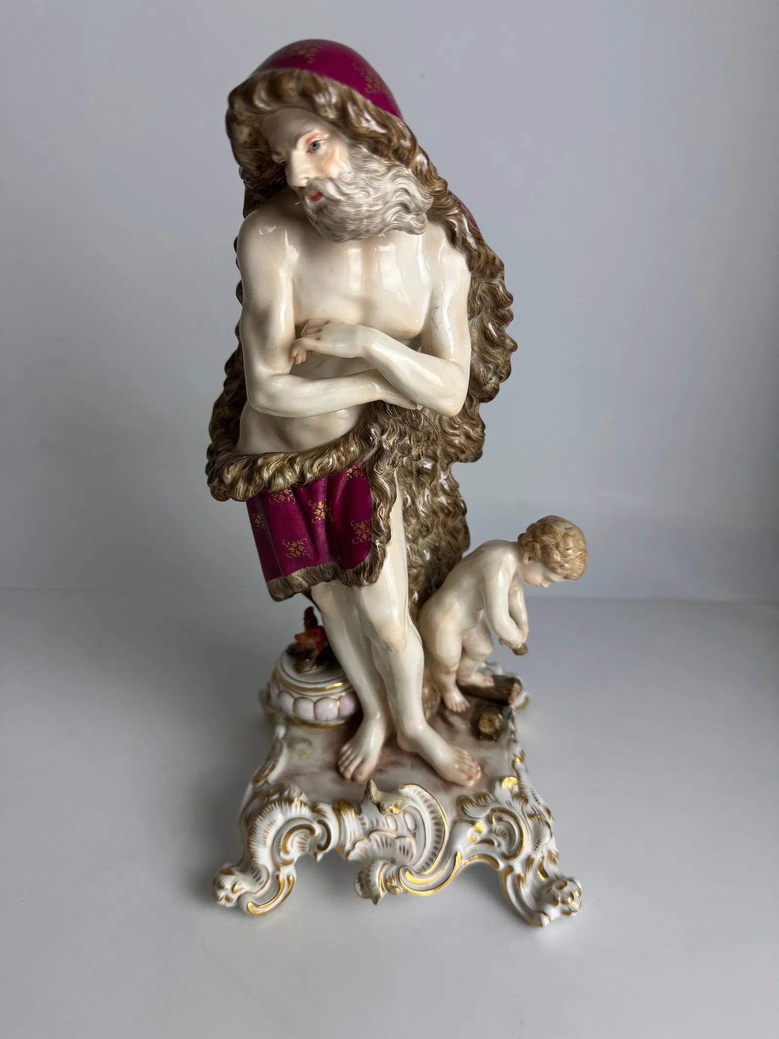 A LARGE 19TH C. MEISSEN FIGURE DEPICTING WINTER: First quality. Measures 12 inches h. Estimate $1500-2000