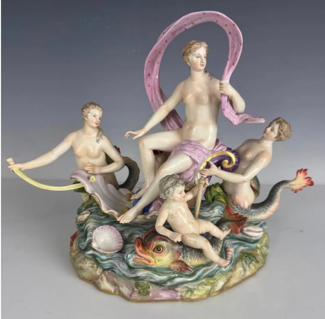 19TH C. MEISSEN ALLEGORICAL GROUP: First quality , in very good shape, had some professional restoration. Measures 10 inches L. 10 inches high. Estimate $3500-4000