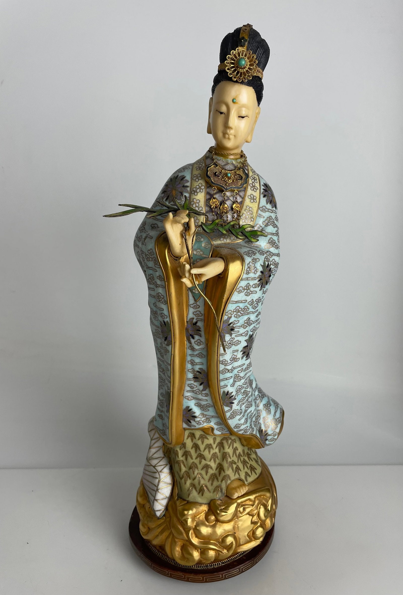 CHINESE CLOISONNE GUAN YEN: Circa 1960. Measures 15.5 inches high. In good condition. Estimate $600-800