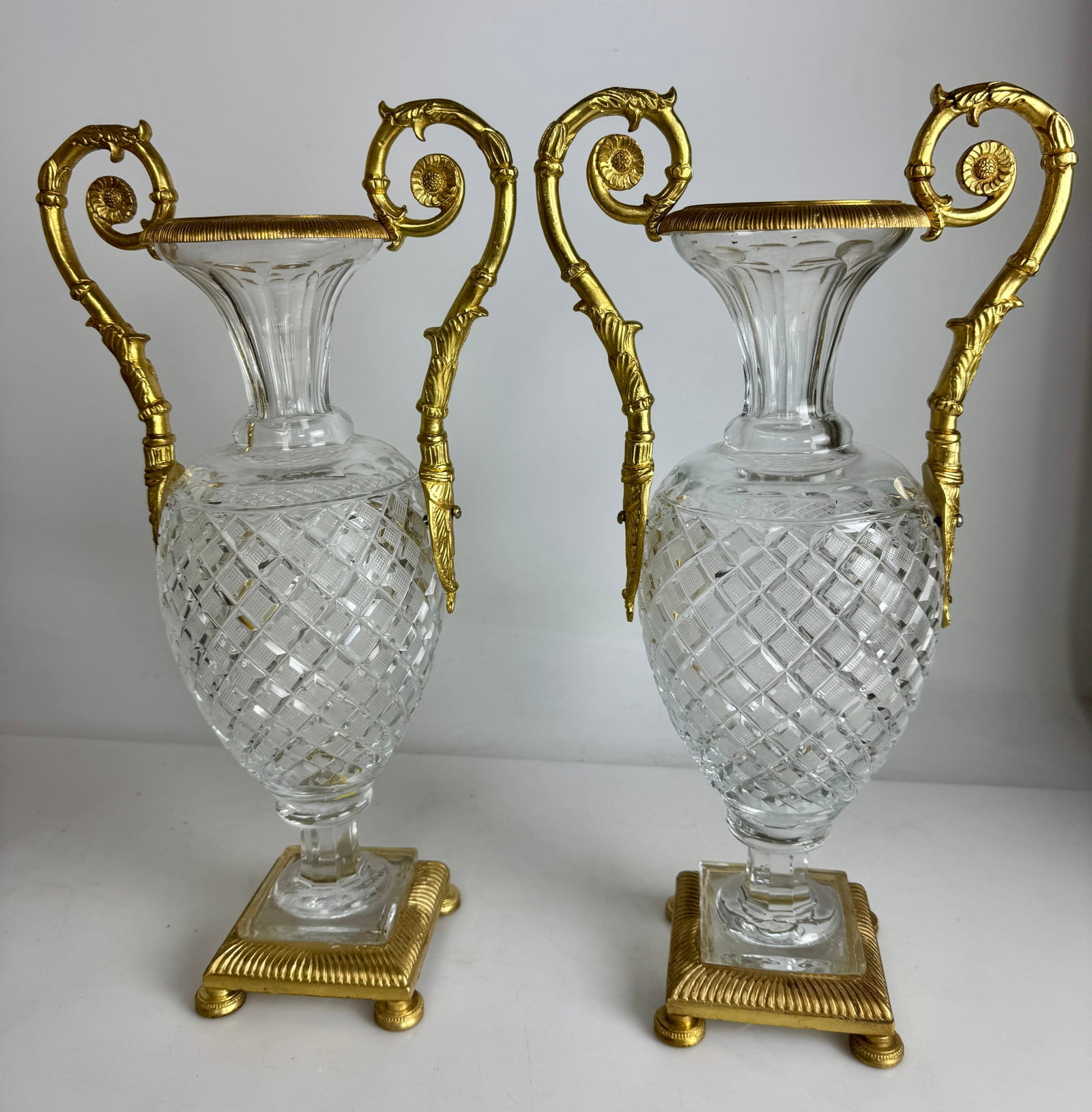 A PAIR OF EMPIRE STYLE ORMOLU MOUNTED BACCARAT STYLE VASES (1 of 4)