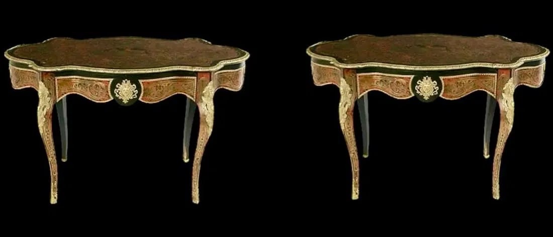 A PAIR OF 19TH C. ORMOLU MOUNTED BOULLE TABLES: Estimate $5000-6000