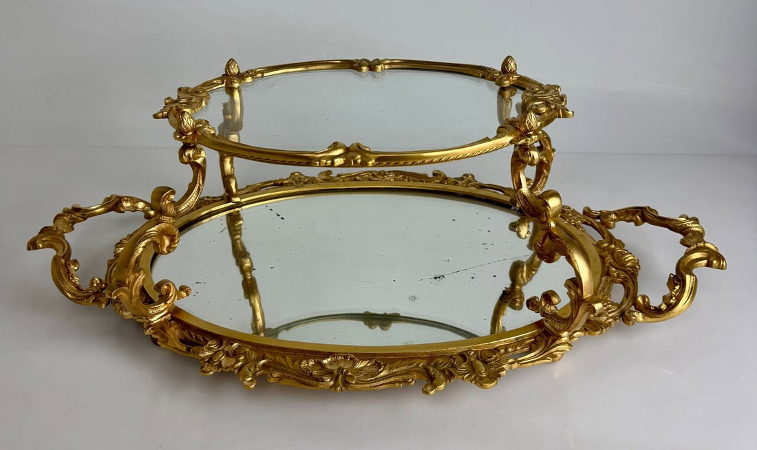 ORMOLU TWO TIER PLATEAU: Circa 1900. Measures 22 inches long x 16 inches w. In excellent condition. Estimate $1000-1200