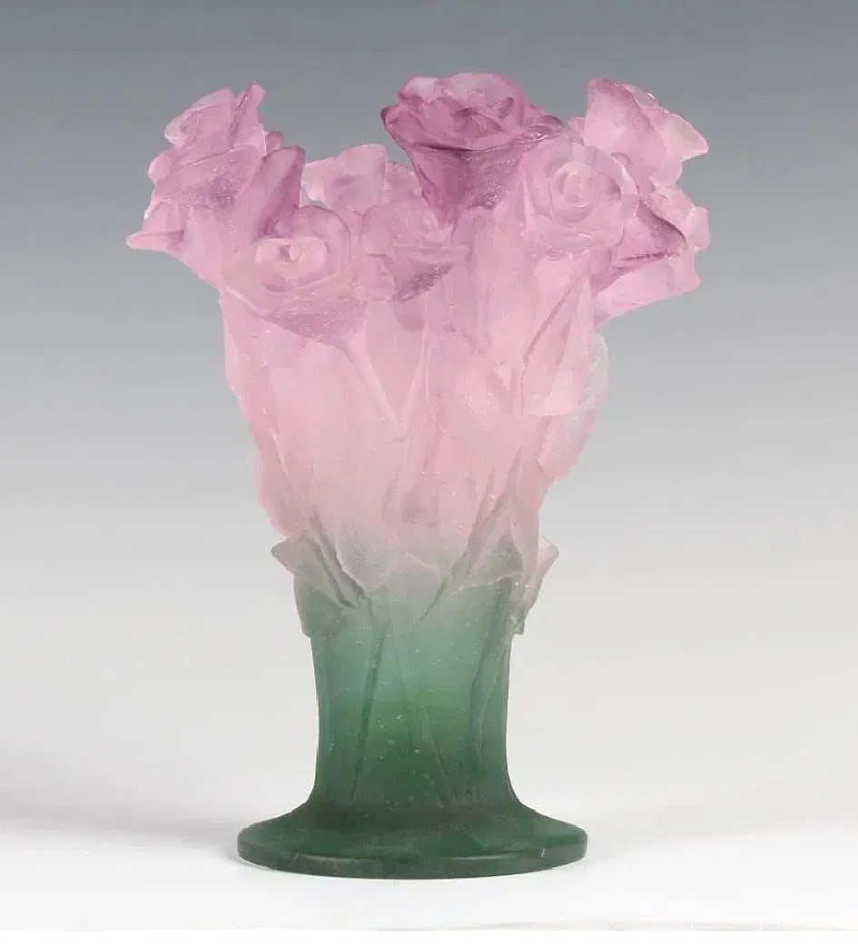 LARGE DAUM ROSES PATE DE VERRE VASE (1 of 5)