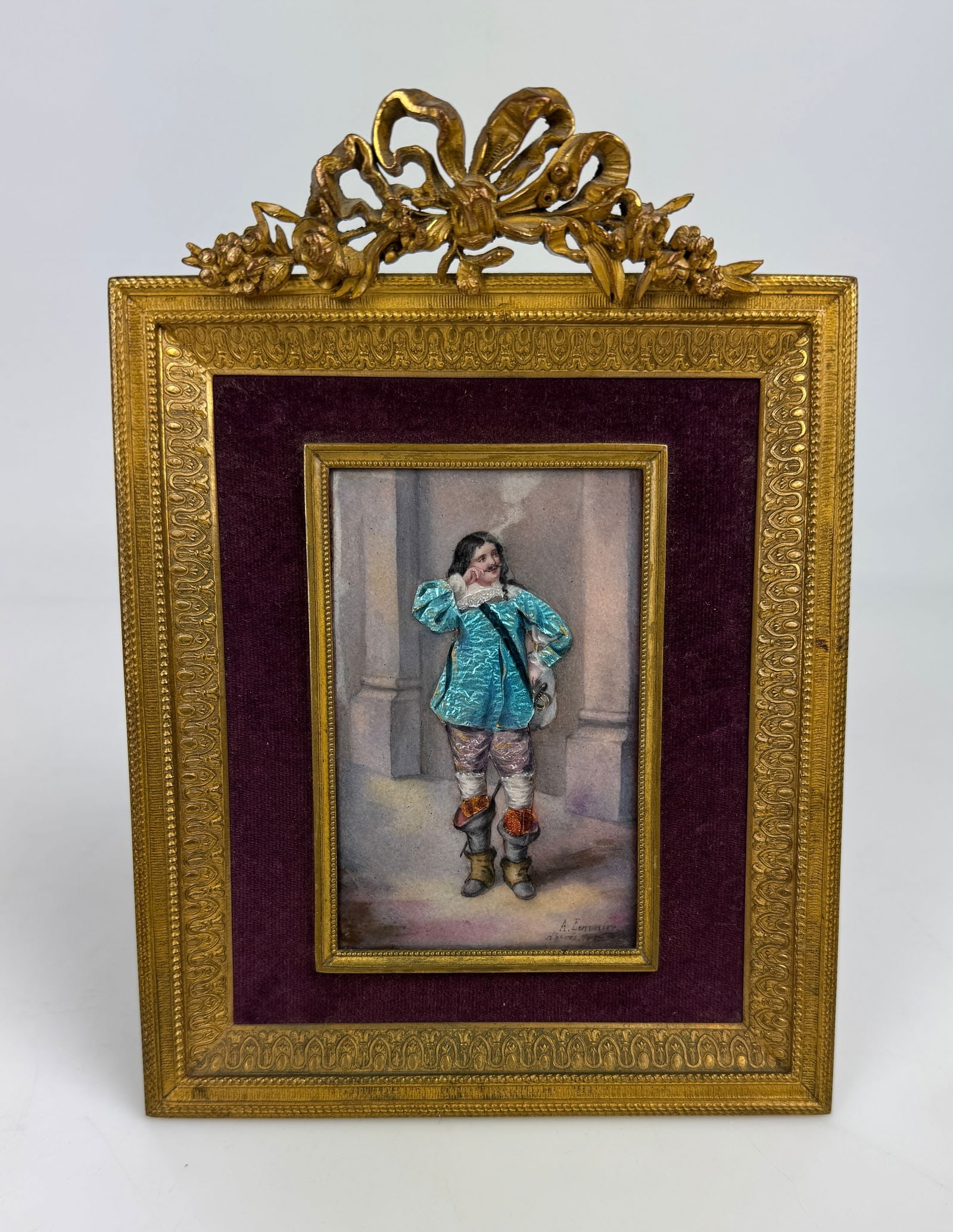 FRENCH ENAMEL HAND PAINTED PLAQUE WITH ORMOLU FRAME - 2