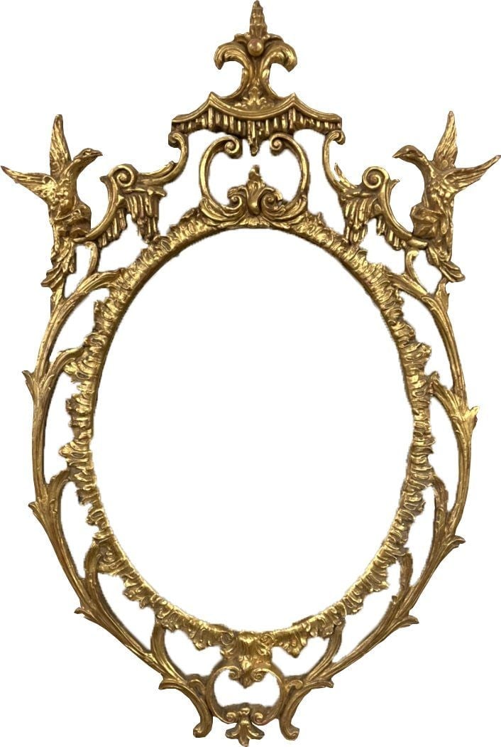 LARGE ITALIAN GOLD GILT WOOD & GESSO WALL MIRROR: ITALIAN GOLD GILT WOOD AND GESSO, BIRD DECORATED WALL MIRROR. 30 inches W x 48 inches H. Good condition. Estimate $2.000-3.000