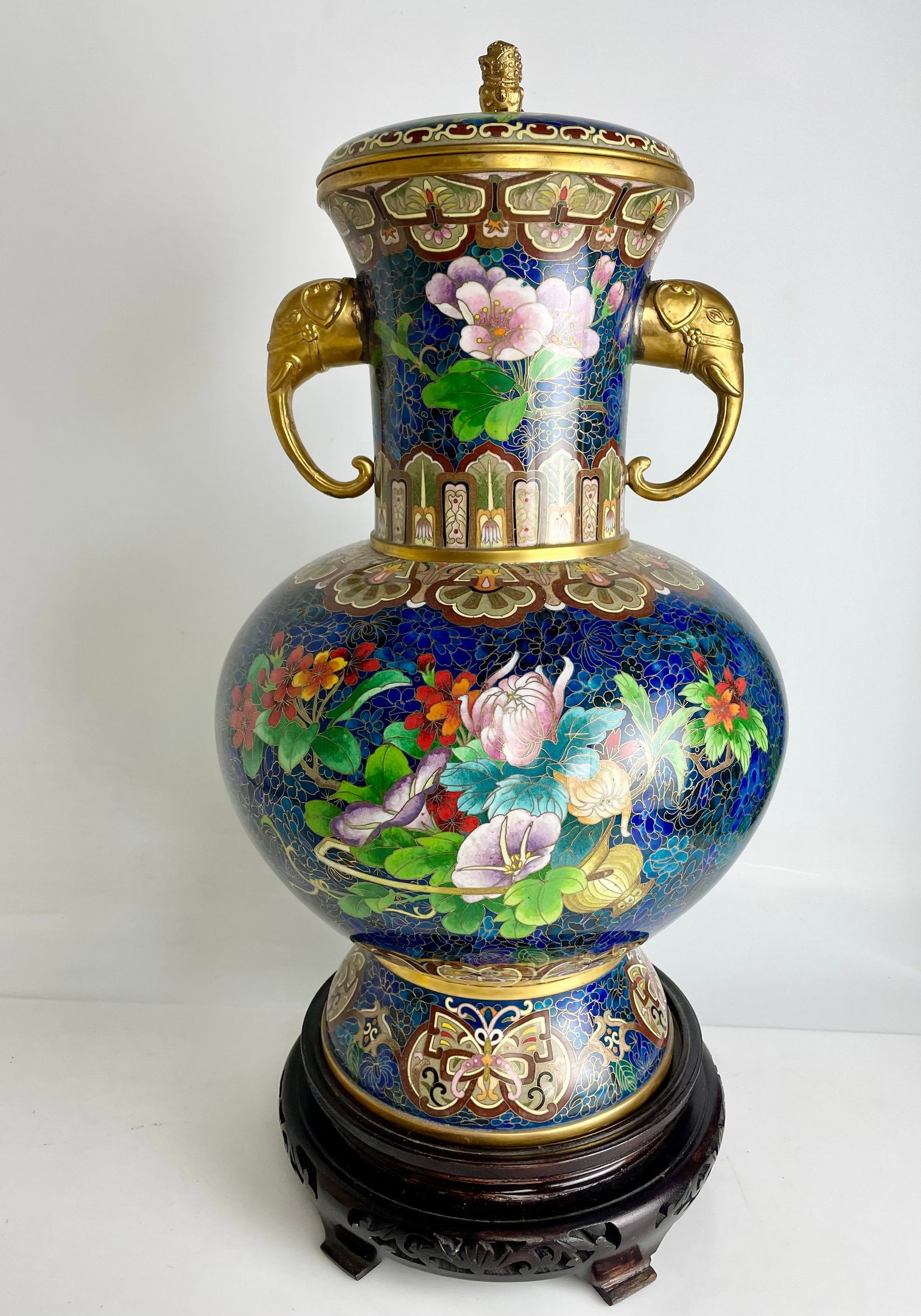 LARGE CHINESE CLOISONNE GILT VASE: Circa 1970. Measure 23 inches h. In excellent condition. Estimate $800-1000
