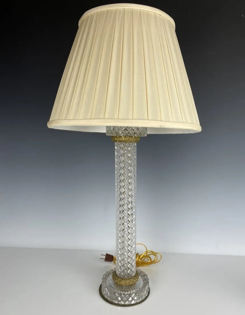 DORE BRONZE AND CUT CRYSTAL LAMP: Lamp crystal base measures 16 inches. In good condition. Estimate $800-1.000