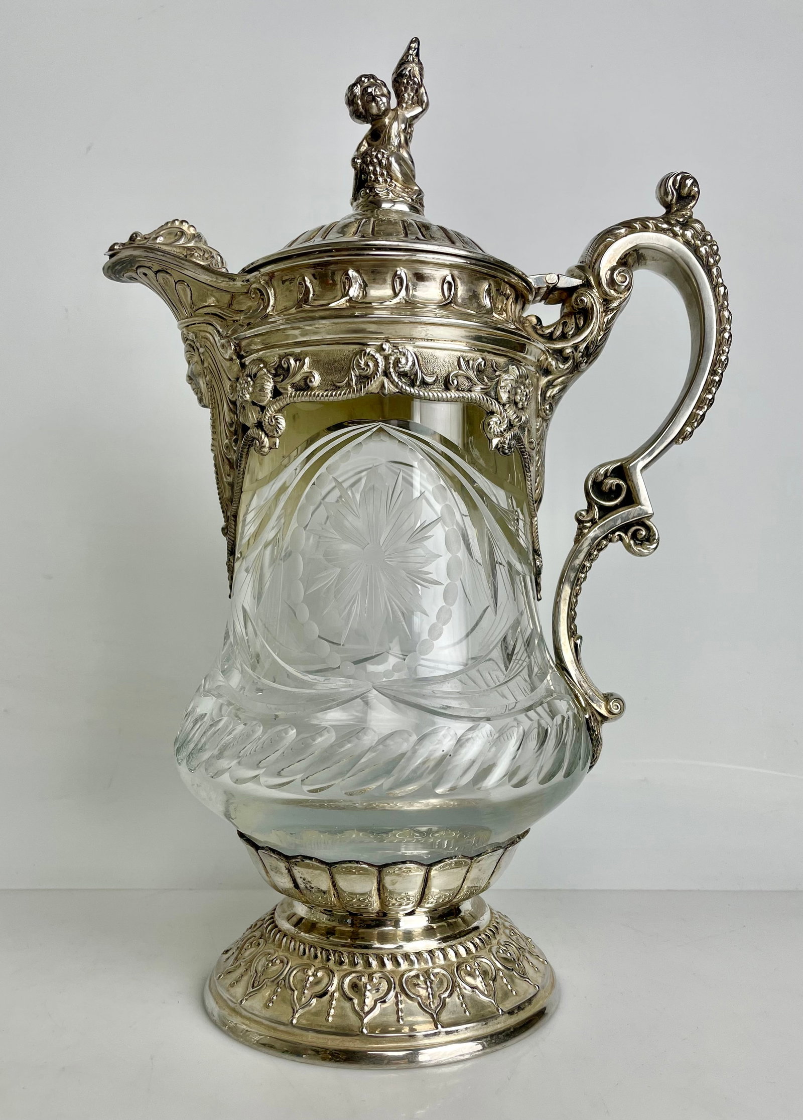 ANTIQUE STERLING MOUNTED CUT CRYSTAL EWER (1 of 7)