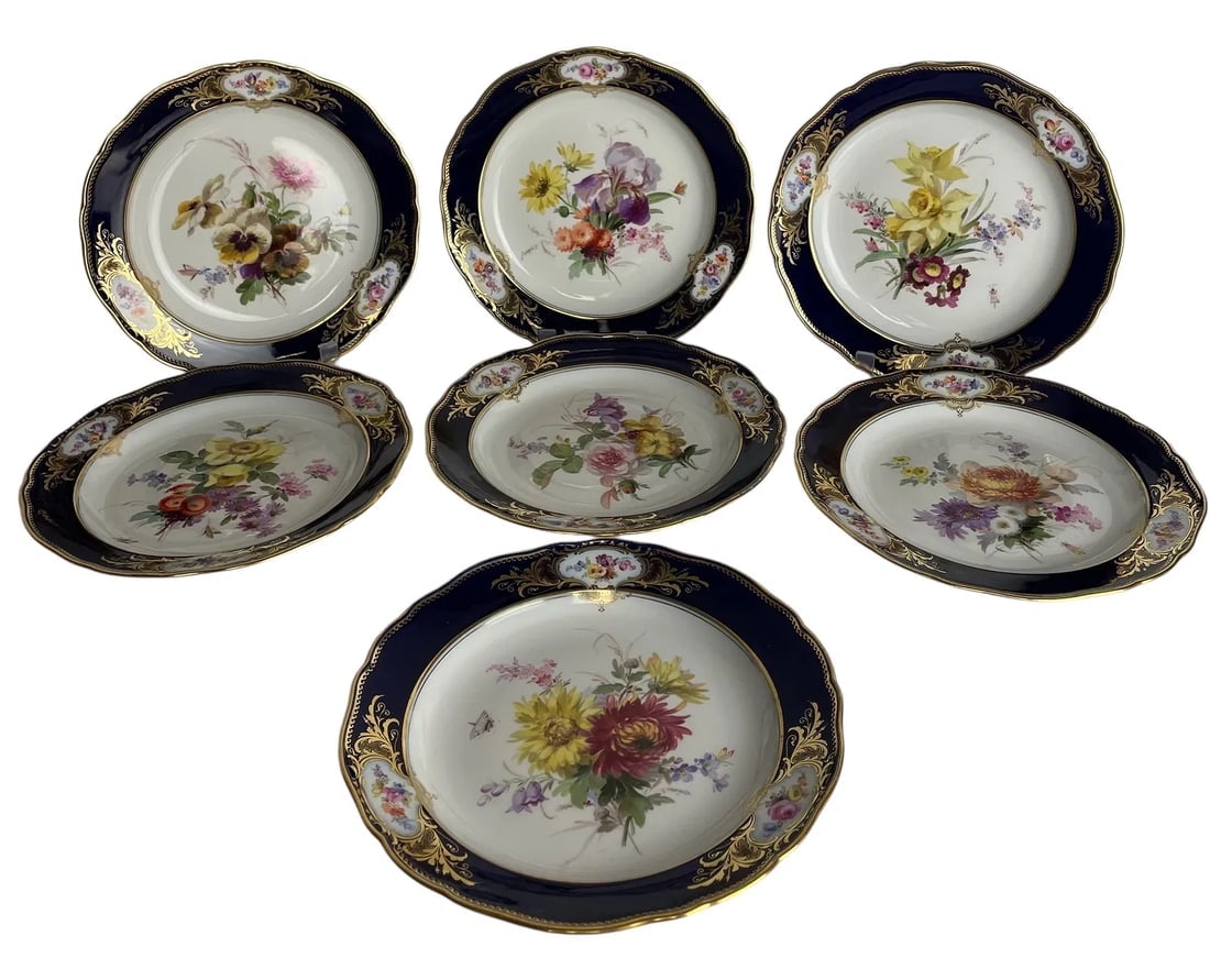 SET OF 7 MEISSEN PLATES: Circa 1900. Measure 8.5 inches d. All in excellent condition. Estimate $4000-5000