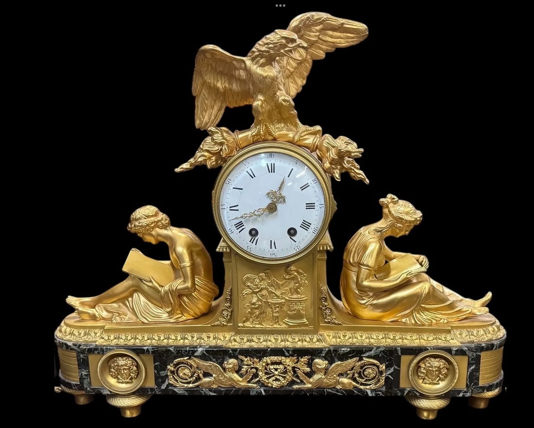19TH C. EMPIRE STYLE BRONZE CLOCK: Measures 24 inches estimate $6000-8000