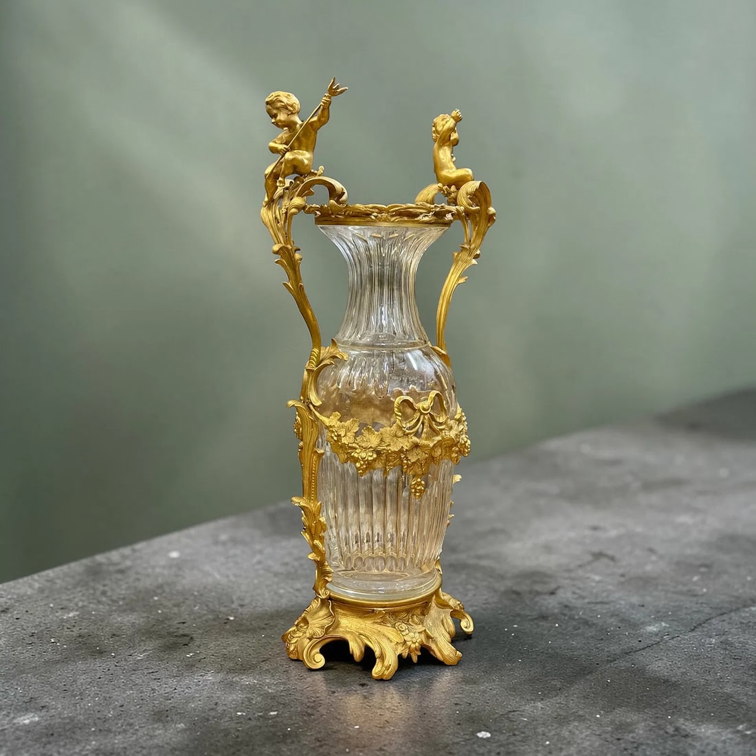 A PALATIAL ORMOLU MOUNTED BACCARAT STYLE CRYSTAL VASE - 2