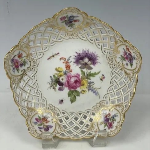 19TH C. RETICULATED MEISSEN DISH: First quality cross swords mark. In excellent condition. Estimate $500-600