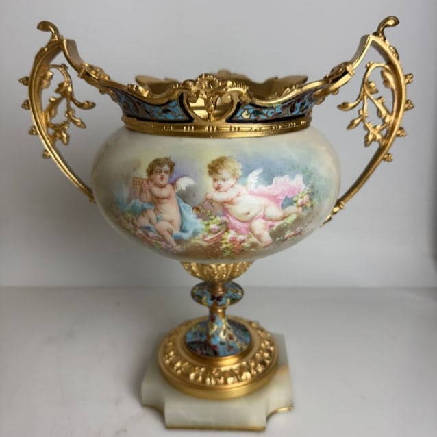 FRENCH CHAMPLEVE ENAMEL AND SEVRES CENTREPIECE (1 of 3)