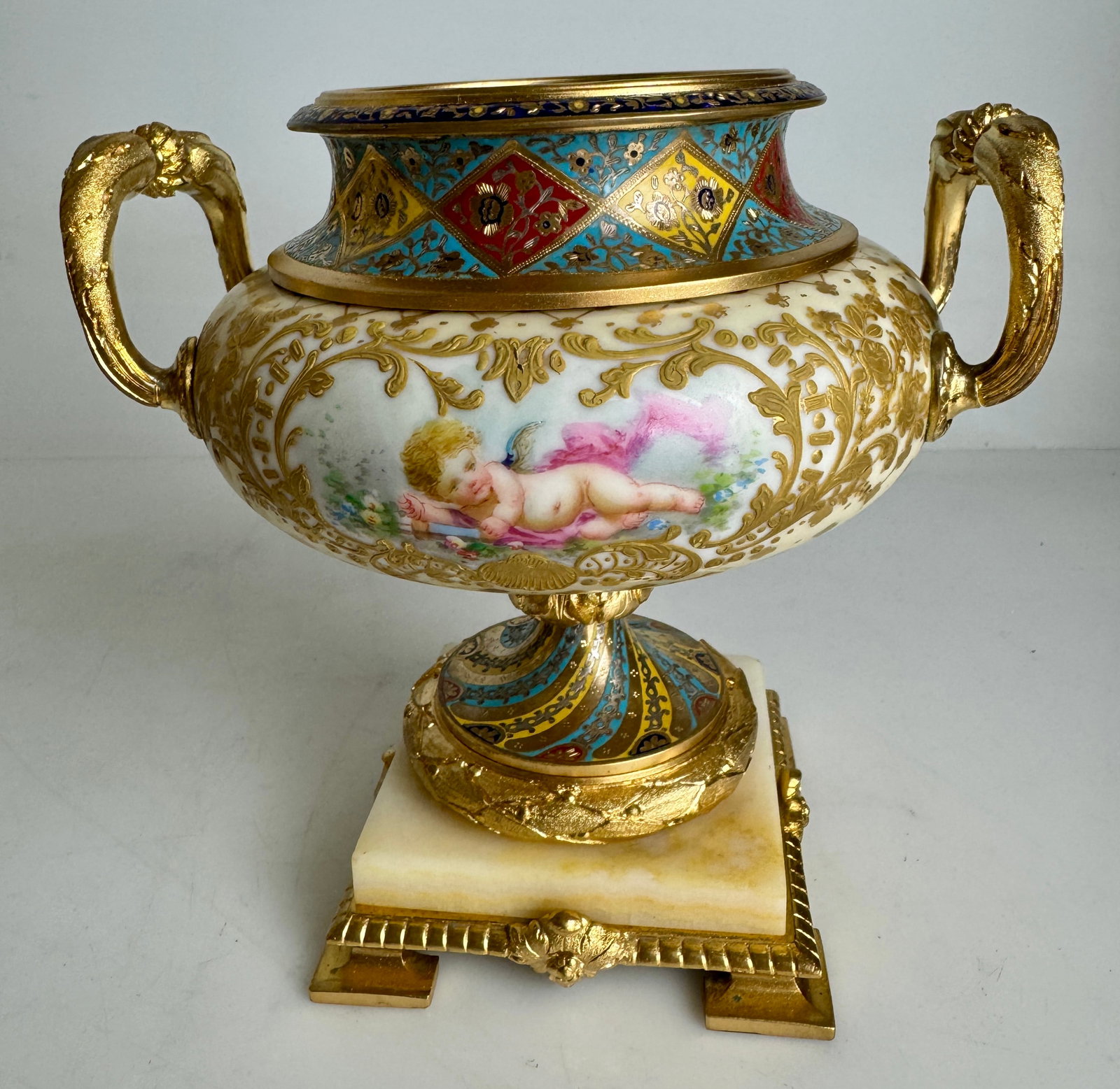 FRENCH CHAMPLEVE ENAMEL AND SEVRES CENTREPIECE (1 of 4)