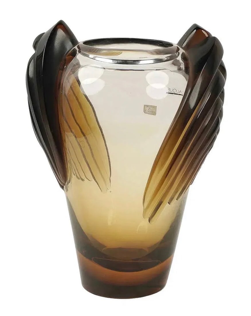 LARGE LALIQUE AMBER AND CLEAR MARRAKESH VASE (1 of 4)