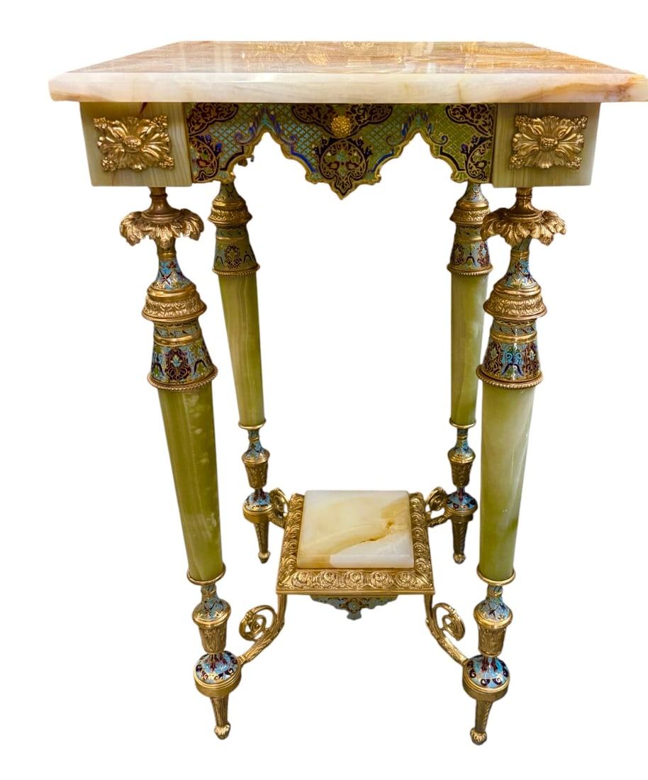 19TH C. FRENCH CHAMPLEVE ENAMEL AND ORMOLU STAND (1 of 3)