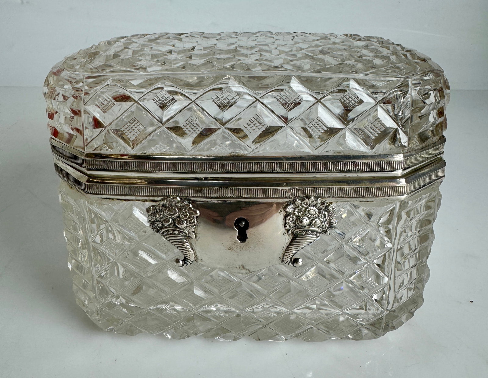 A FINE BACCARAT BOX MOUNTED WITH SILVER PLATED BRONZE: Circa 1900. Measures. 5”x3.75”x 3.5”. In excellent condition. Estimate $1000-1200