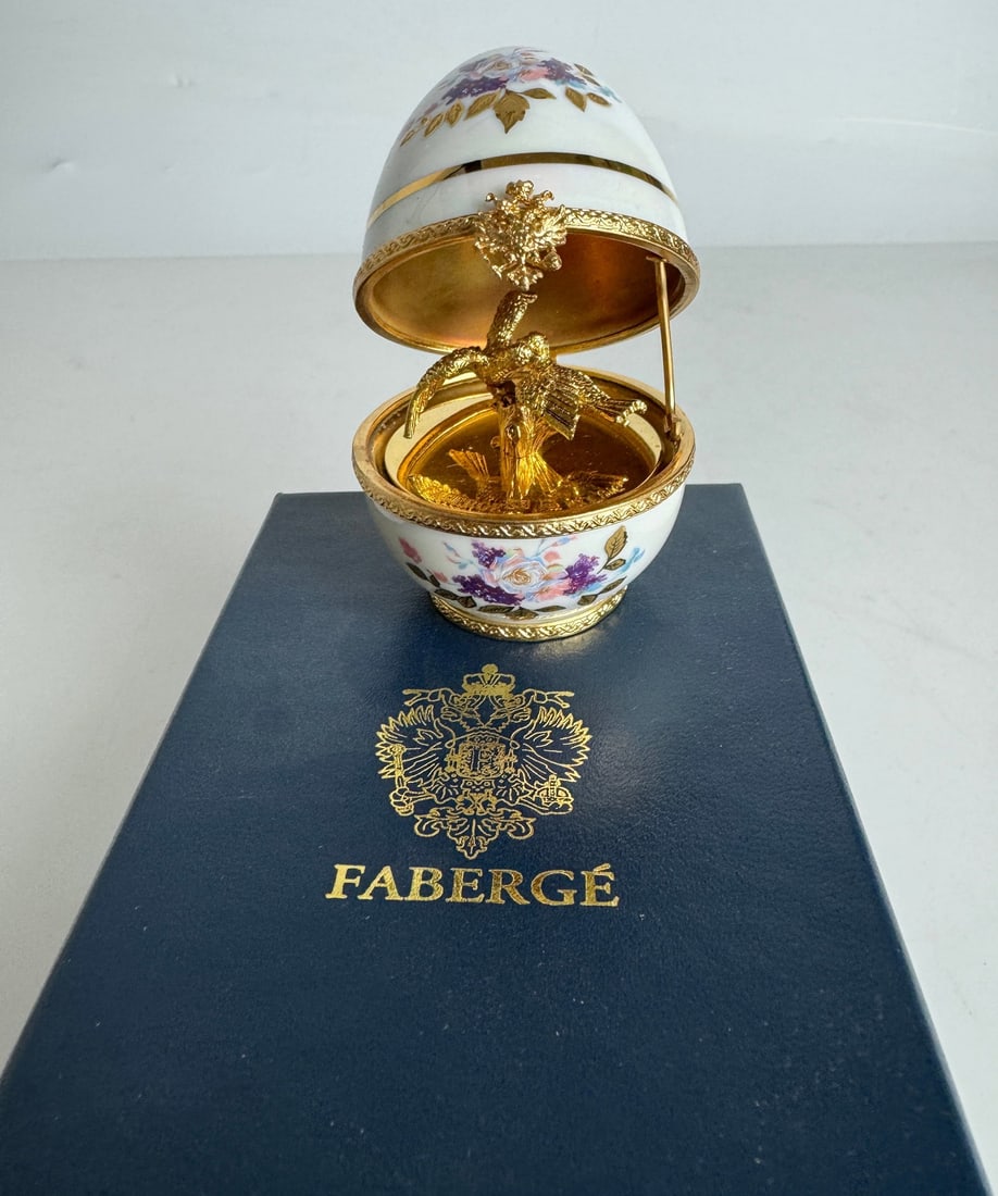 IMPERIAL FABERGE LIMOGE PORCELAIN EGG: Signed FABERGE. In excellent condition. Estimate $800-1000