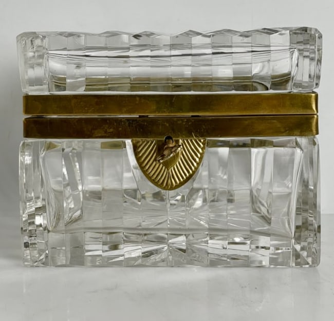 ORMOLU MOUNTED BACCARAT CRYSTAL BOX: Circa 1900. Measures H4” w5.1/2”D 4”. In excellent condition. Estimate $1200-1500
