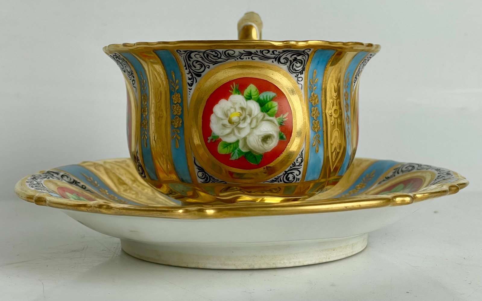 19TH C. IMPERIAL ROYAL VIENNA CUP AND SAUCER: Circa 1846. Incised 846. Saucer 6” d. Very good condition, very minor loss of gold.Estimate $1000-1200