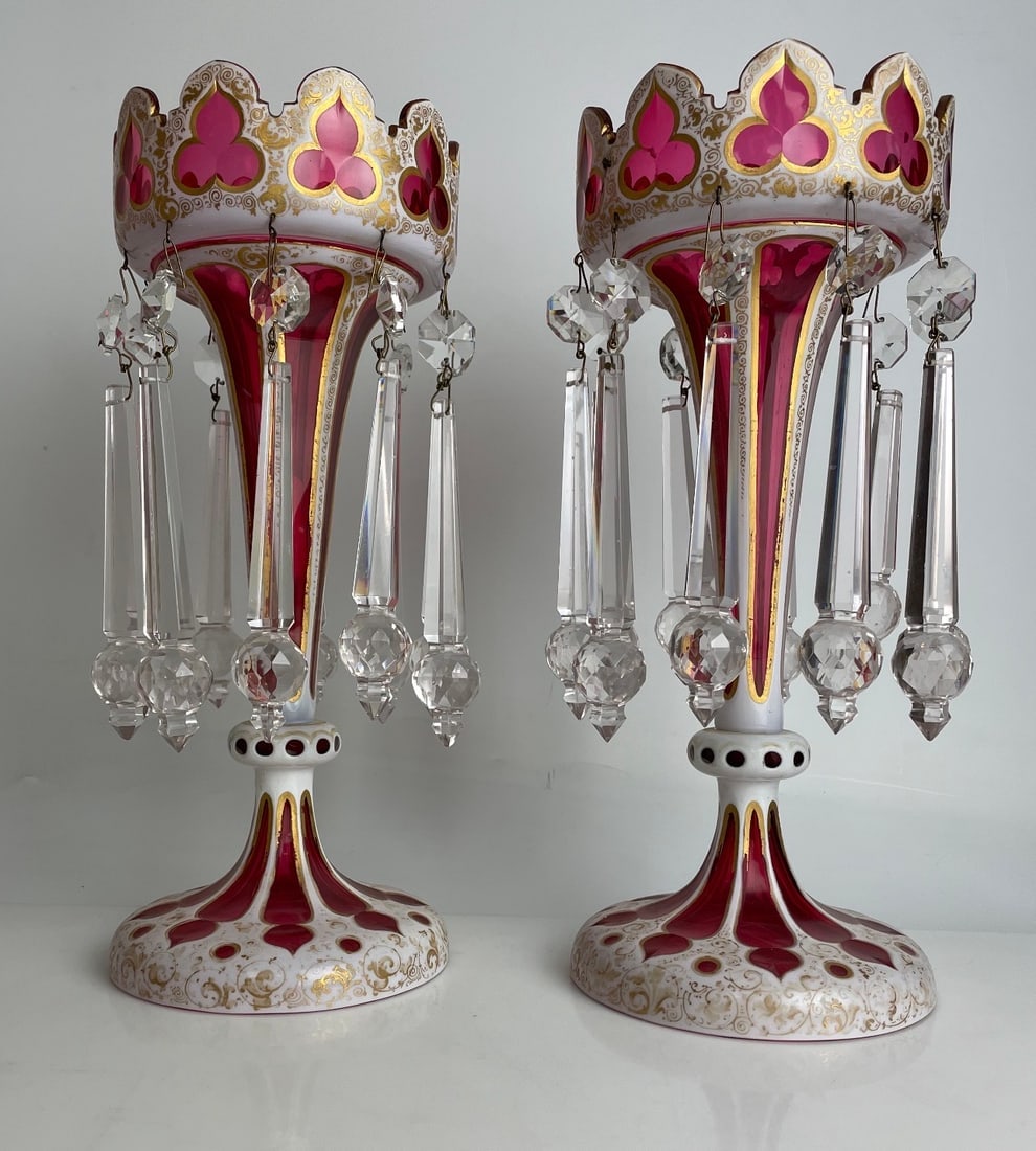 A PAIR OF 19TH C. MOSER GLASS LUSTERS (1 of 4)