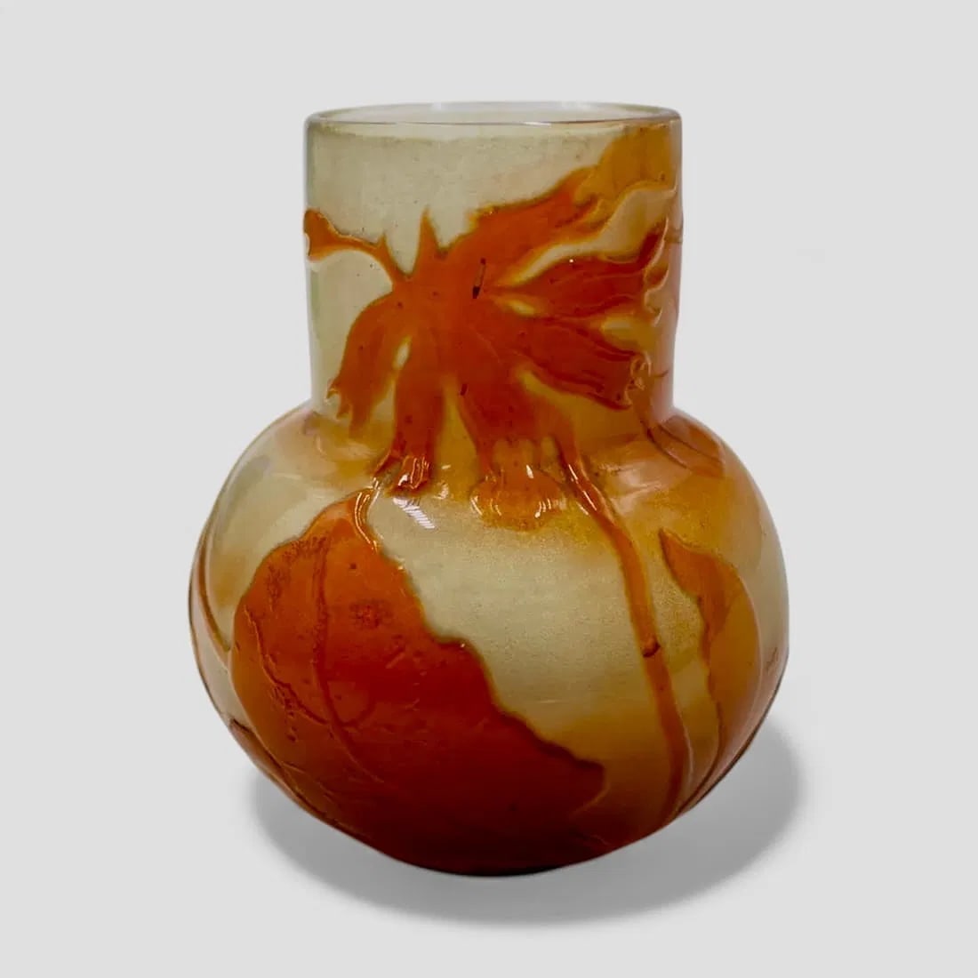 MINIATURE GALLE FIRE POLISHED VASE: Circa 1900. Signed Galle. Measures 3 inches h. In good condition. Estimate $600-800