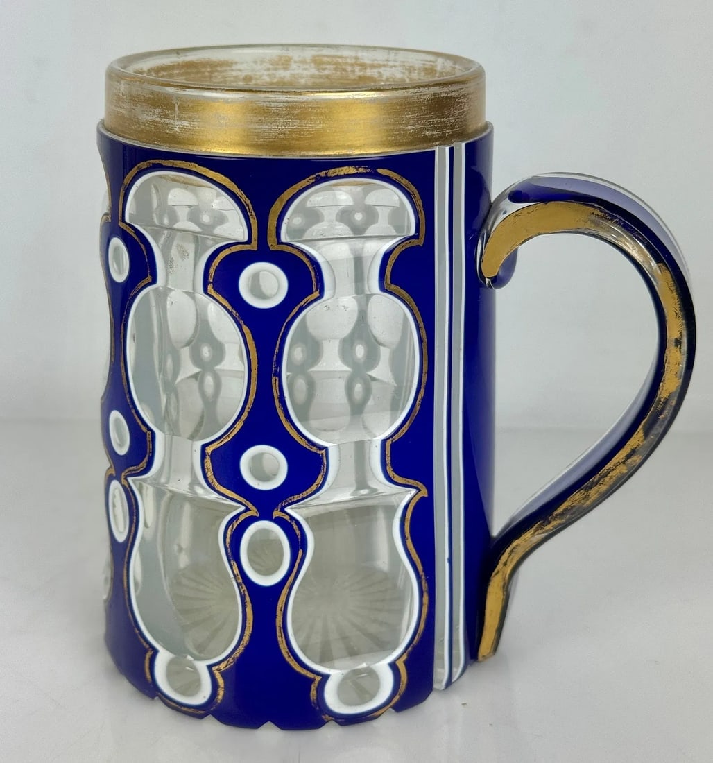 19TH C. MOSER OVERLAY GLASS TANKARD: In good condition, minor loss of age related gold loss. Estimate $600-800