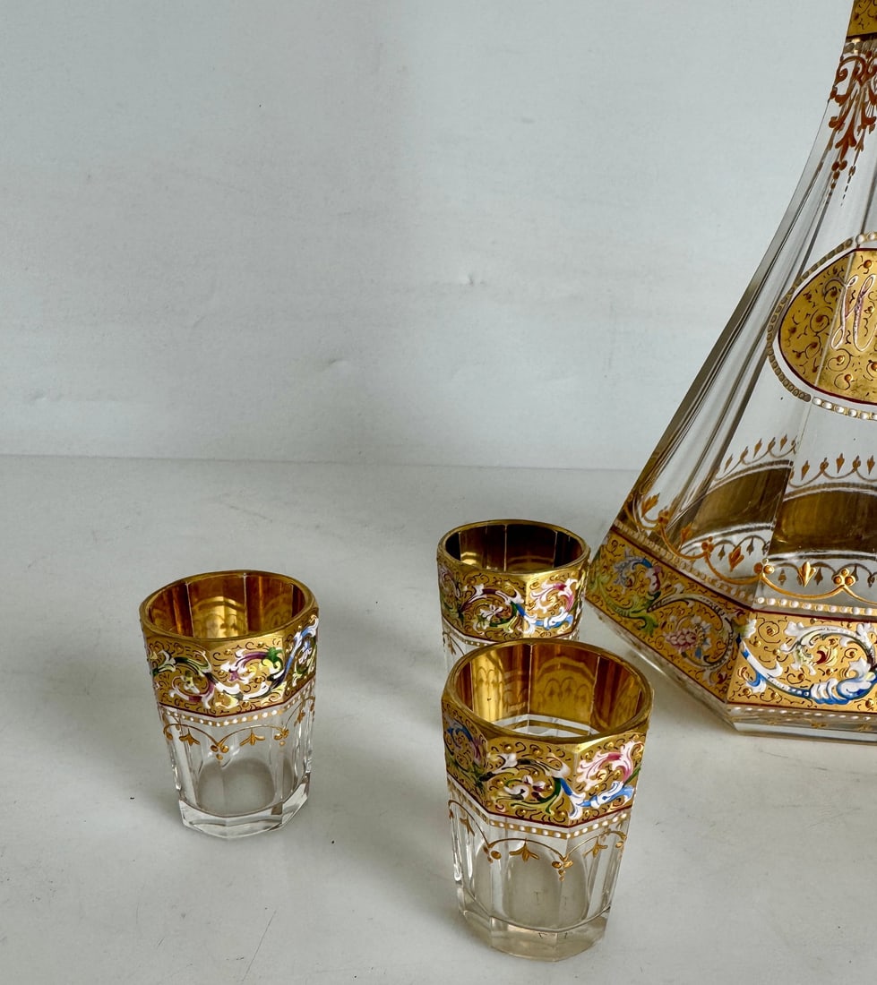 19TH C. ENAMELED MOSER LIQUOR SET (1 of 3)