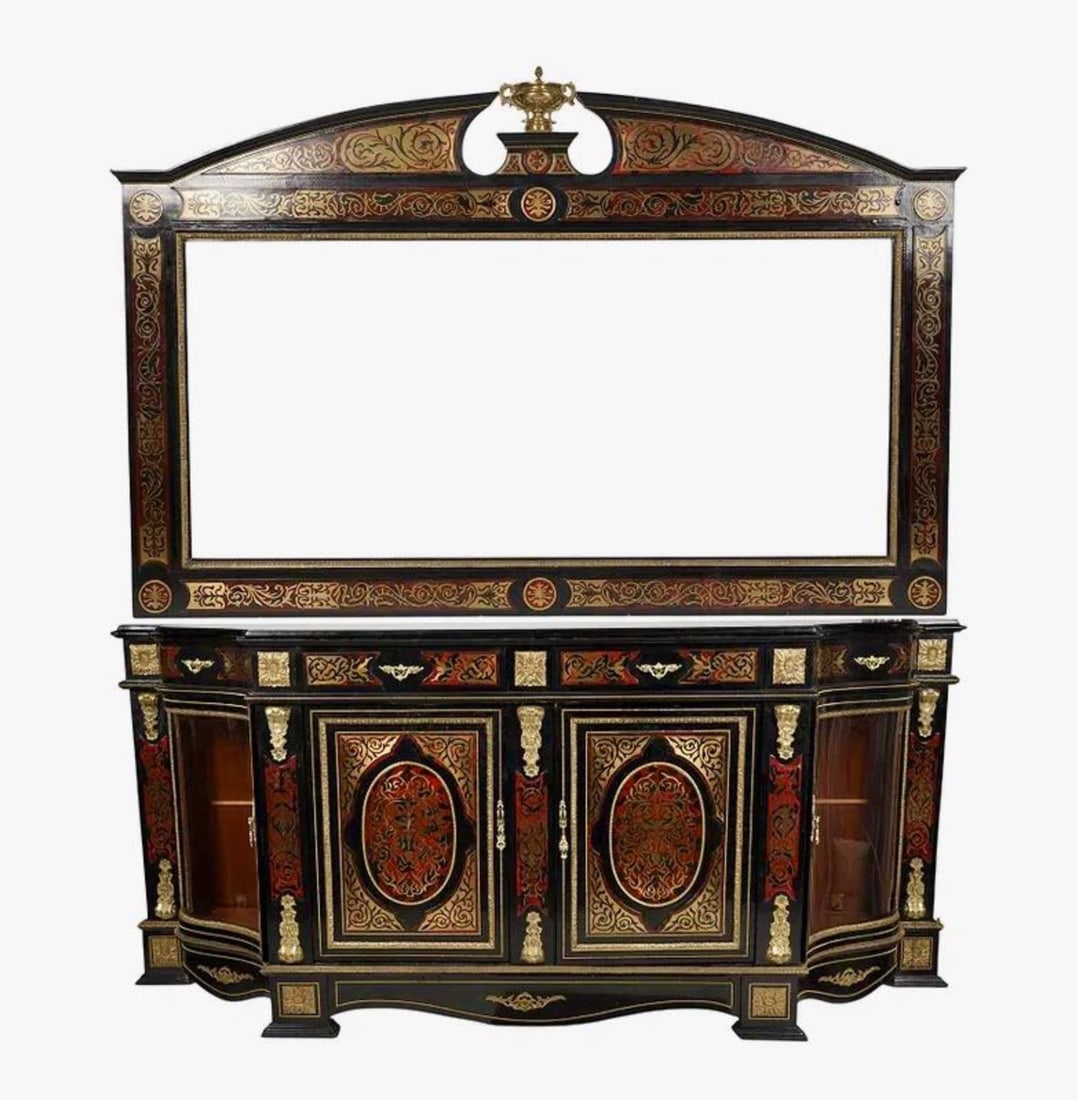 A LARGE BOULLE STYLE ORMOLU MOUNTED COMMODE AND MIRROR FRAME (1 of 5)