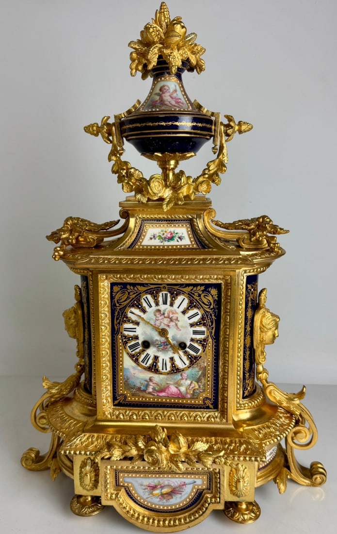 A LARGE 19TH C. ORMOLU MOUNTED JEWELLED SEVRES CLOCK (1 of 4)