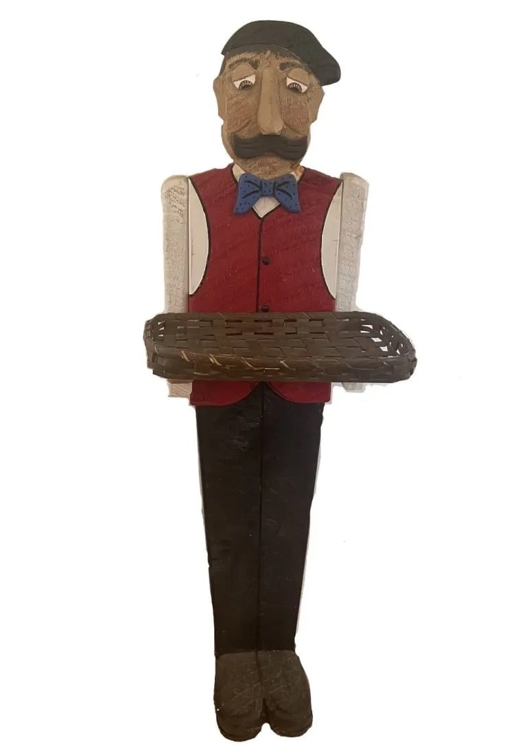 Woodendipity French Butler signed DuLong '95: Painted carved wood
