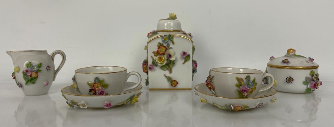 MINIATURE MEISSEN PARTIAL TEA SET: Circa 1880. All first quality and in good condition, no repairs. Estimate $800-1000