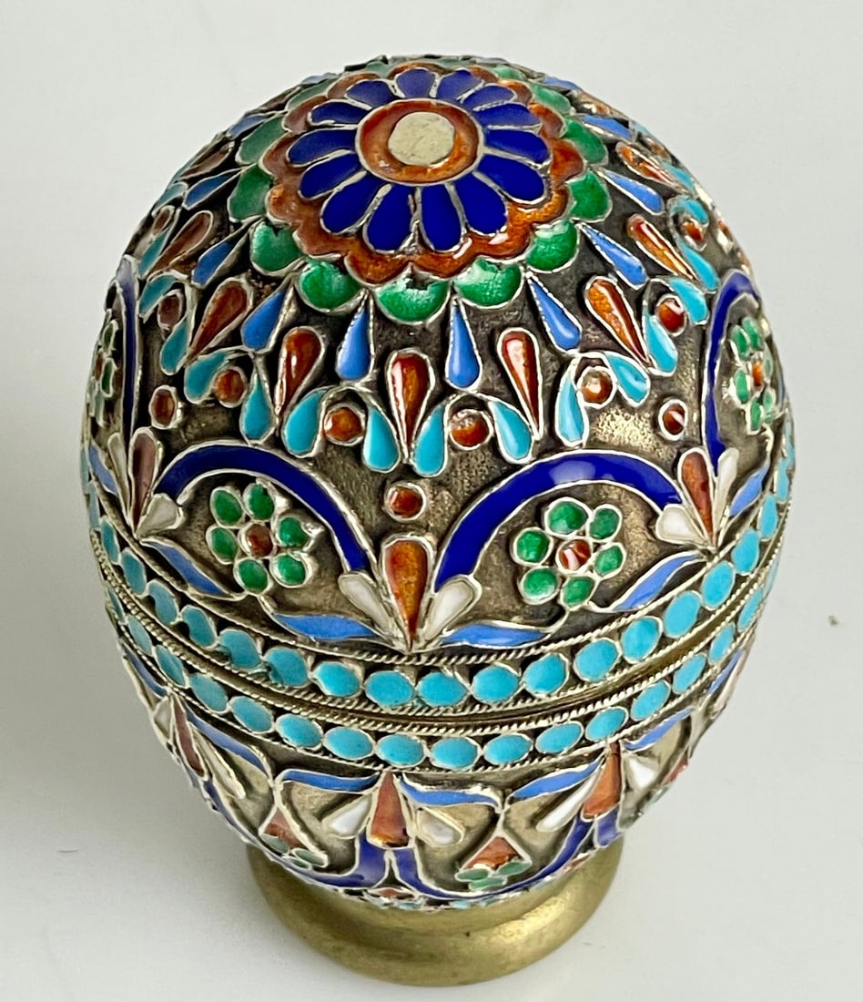 RUSSIAN SILVER ENAMEL EGG CIRCA 1900 - 2