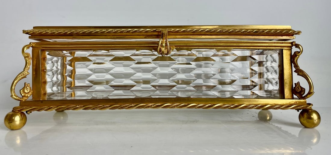 LARGE ORMOLU MOUNTED BACCARAT STYLE CASKET: Circa 1900. . Dimensions : 4.25 x 12.5 x 5.25 in — 10.8 x 31.8 x 13.3 cm. Good used condition.Estimate $2000-2500