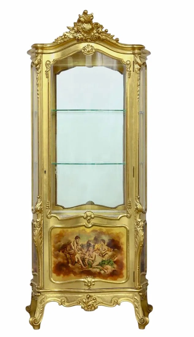 A LARGE FRENCH VERNIS MARIN SHOWCASE VITRINE: Circa 1900. Measures 75 inches high, 30 inches L., 15 inches D. In good condition. Estimate $2500-3000