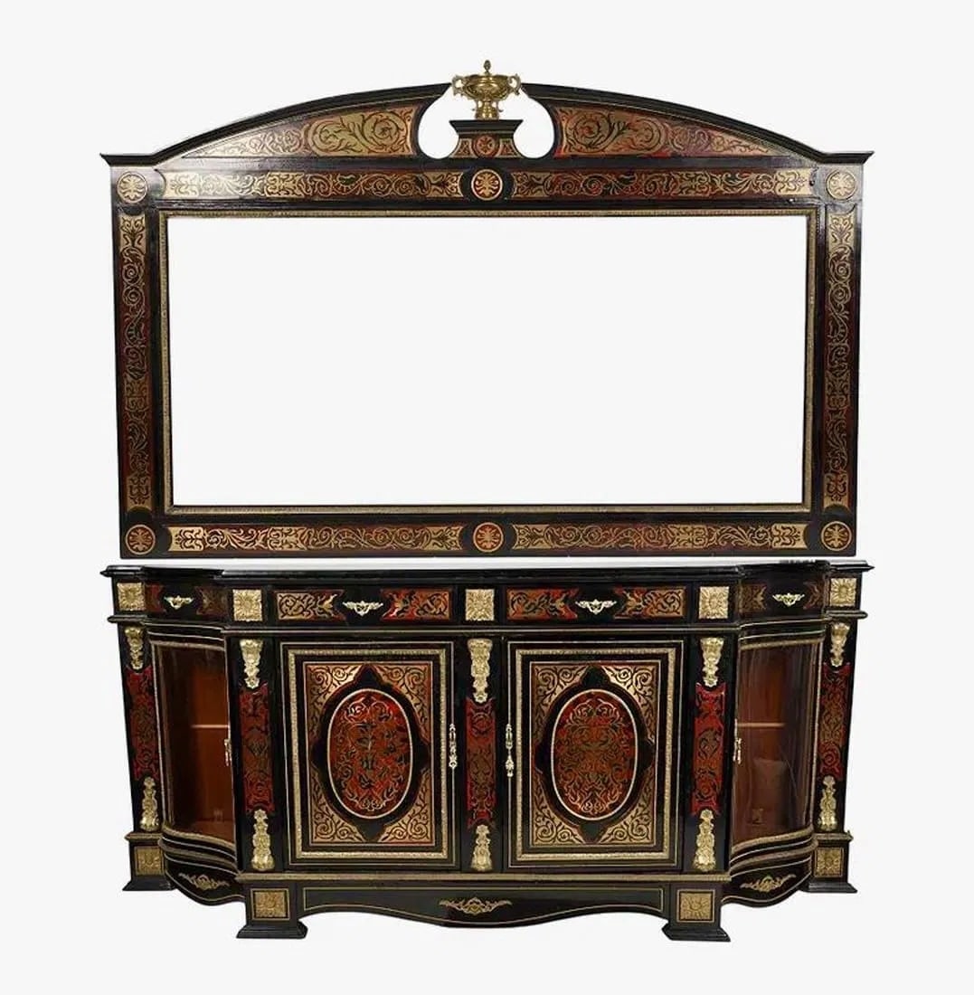 A LARGE BOULLE STYLE ORMOLU MOUNTED COMMODE AND MIRROR FRAME (1 of 5)