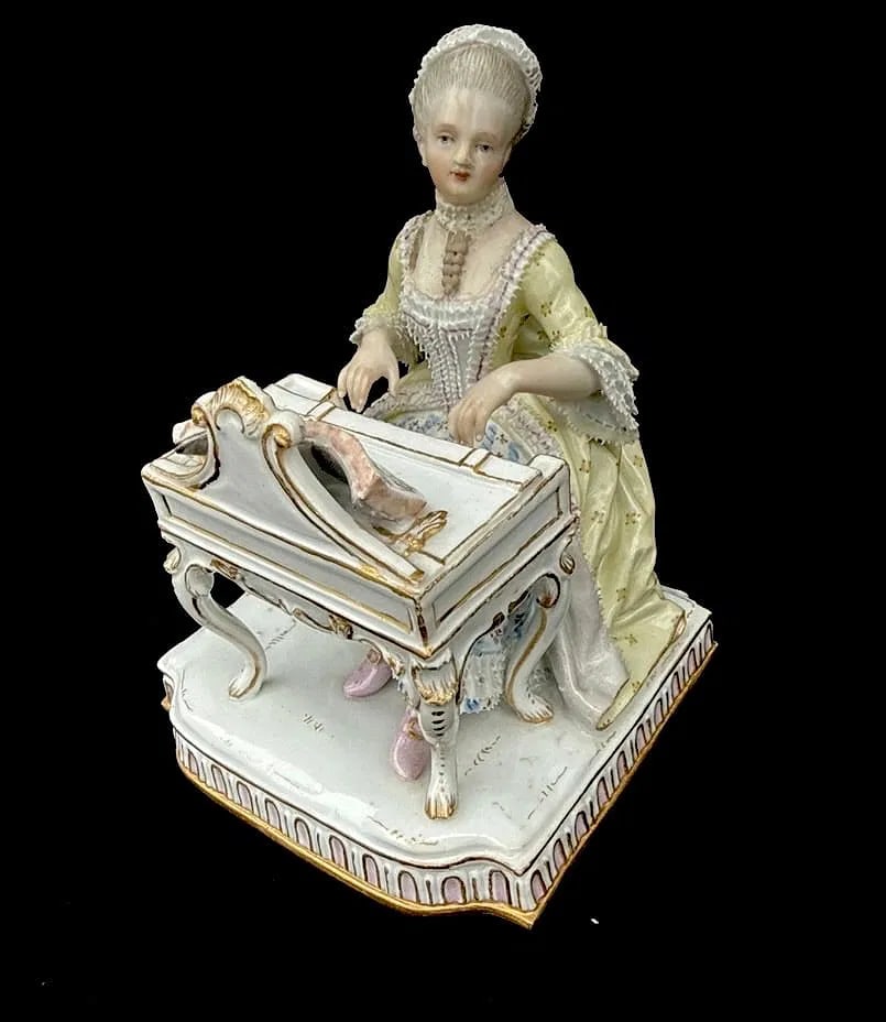 19TH C. MEISSEN FIGURE PLAING PIANO: First quality. Measures 5 inches h., 5.5 inches l. In good condition. Estimate $1000-1200