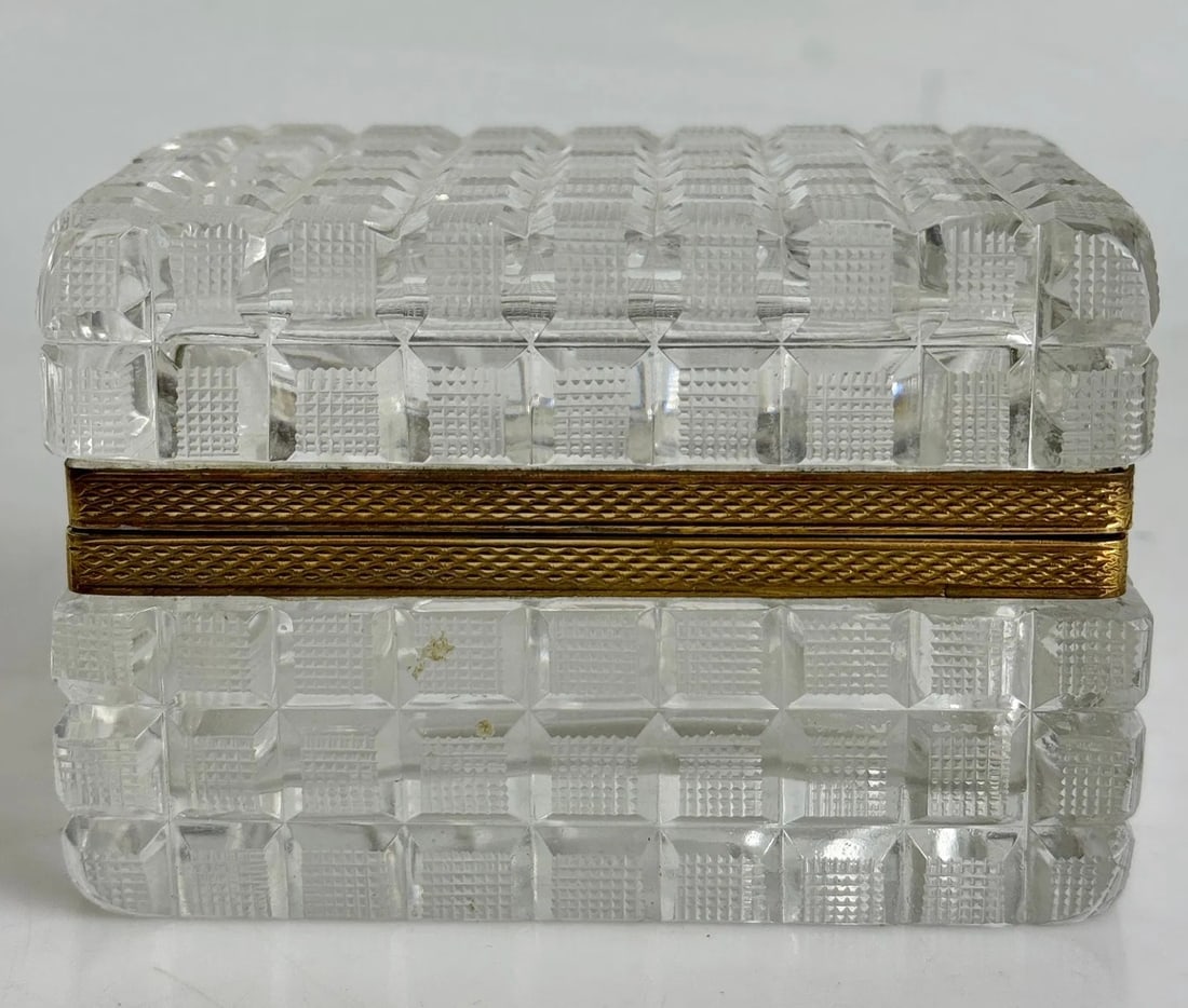 ORMOLU MOUNTED BACCARAT CRYSTAL BOX: Circa 1900. Measures 5”x4”x4”. In very good condition. Estimate $1000-1200