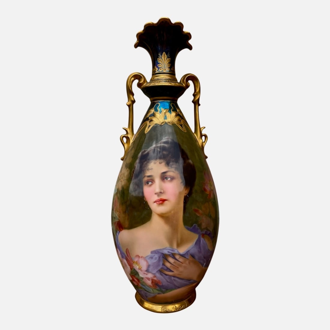 A LARGE DRESDEN PORCELAIN PORTRAIT VASE: Circa 1900. Measures 14” high. In excellent condition. Estimate $2000-2500