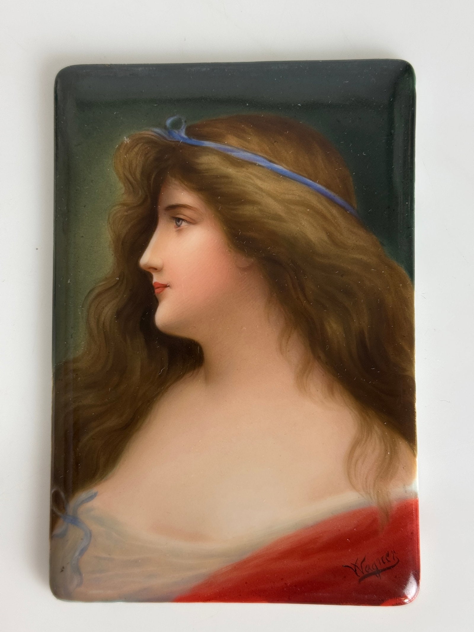 GERMAN PORCELAIN PLAQUE SIGNED WAGNER: Circa 1900. Measures 6 inches x4 inches . Estimate $400-500