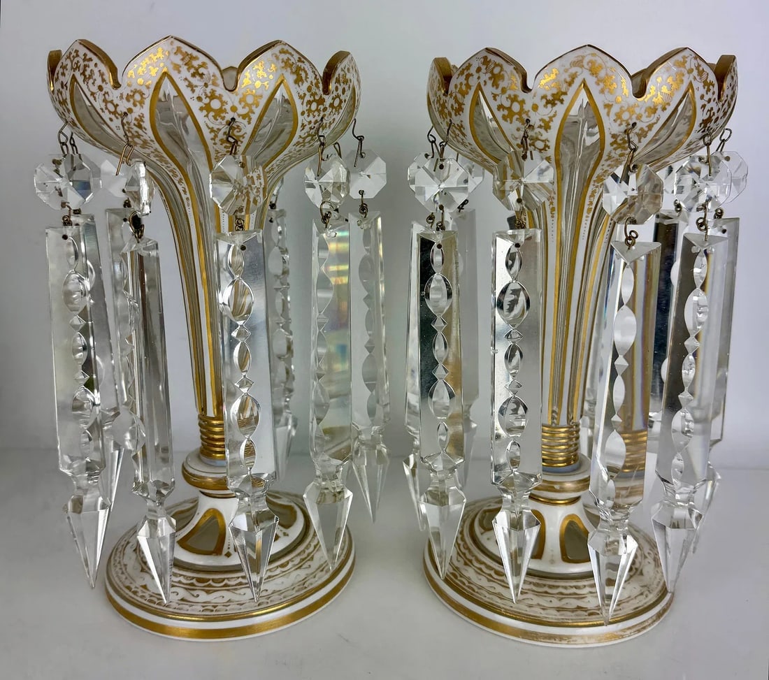 A PAIR OF MOSER OVERLAY GLASS LUSTERS (1 of 4)