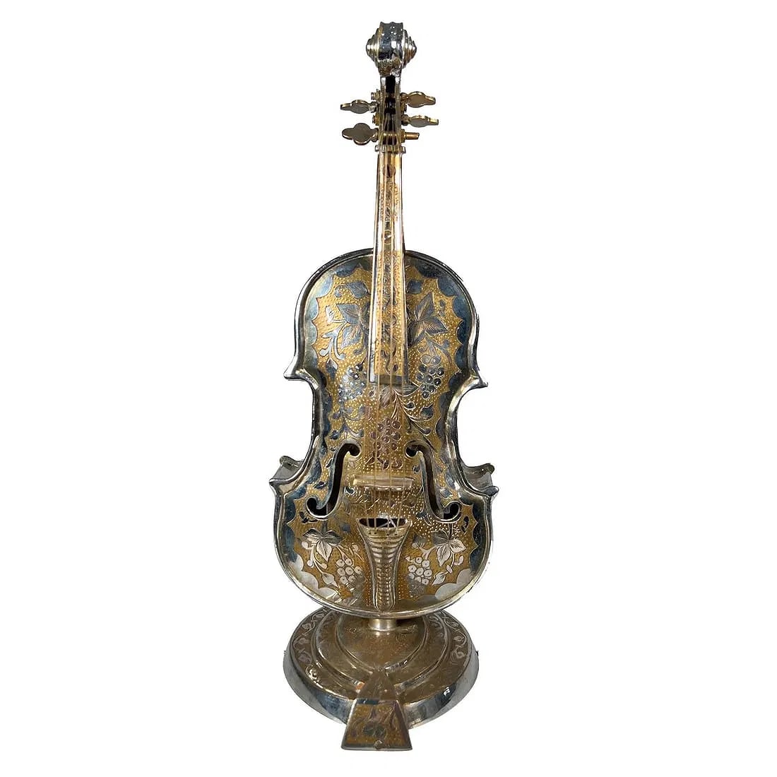SILVERED VILLION SHAPED MUSIC BOX / CIGARETTE BOX (1 of 4)