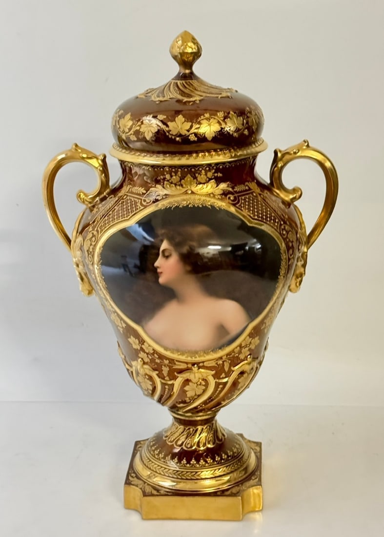 A LARGE ROYAL VIENNA PORTRAIT VASE SEGNED WAGNER: Circa 1900. Measures 20” tall. In excellent condition. Estimate $2500-3009