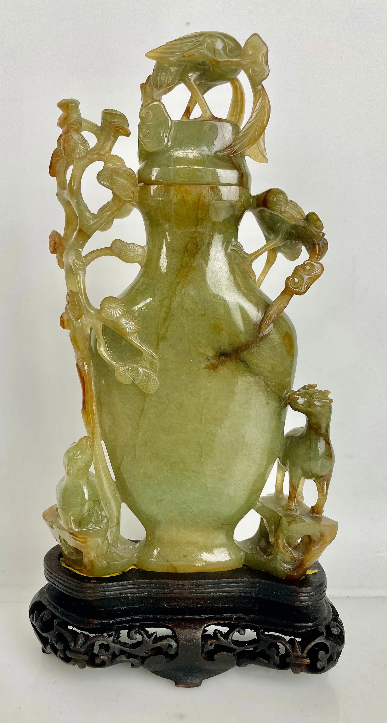 CHINESE JADE VESSLE: Measures 8 inches high without the wood base. Estimate $1500-2000