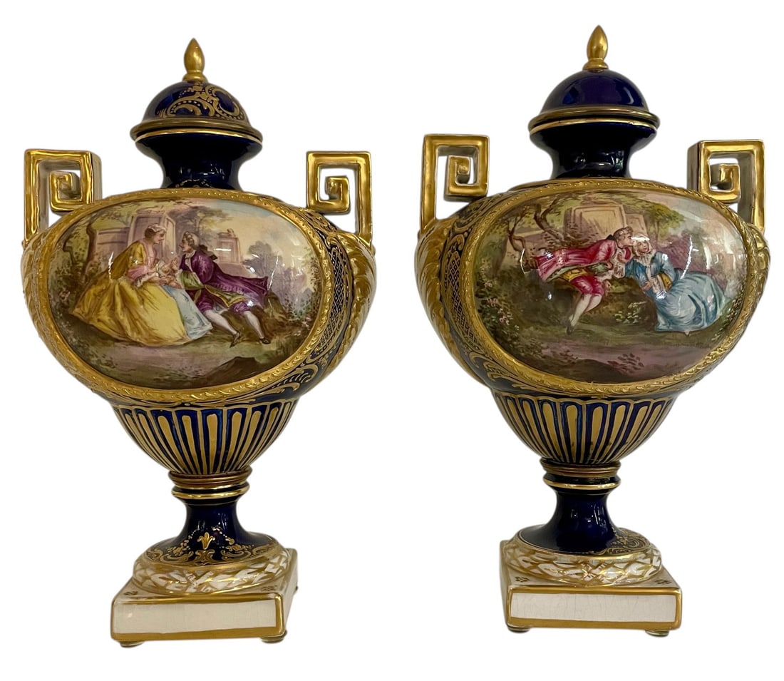 A PAIR OF 19TH C. SEVRES PORCELAIN VASES: Measure 10 inches tall. Estimate $1500-2000
